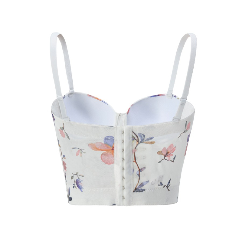 Bustier top s 3D floralnim uzorkom, leđa bez, dvostruke naramenice, spandeks