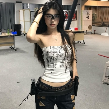 Τοπ χωρίς τιράντες με εκτύπωση – στενή εφαρμογή, πολυεστέρας 50–70%