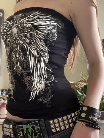 Tube top bez naramenica s printom krila, uski kroj, poliester 90–95% + elastan <30%