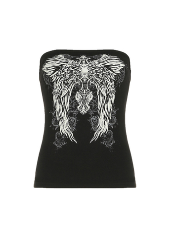 Tube top bez naramenica s printom krila, uski kroj, poliester 90–95% + elastan <30%