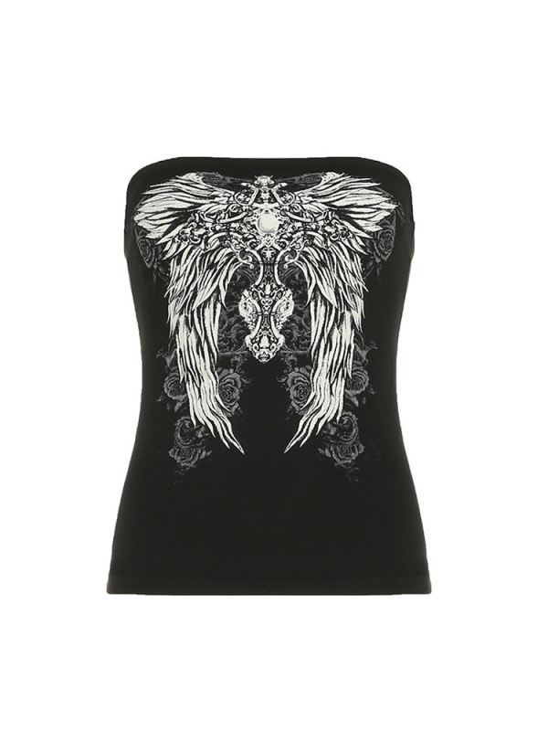 Tube top bez naramenica s printom krila, uski kroj, poliester 90–95% + elastan <30%