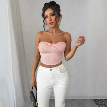 Top bez naramenica, slim fit, ljetni crop top, Milk Silk tkanina