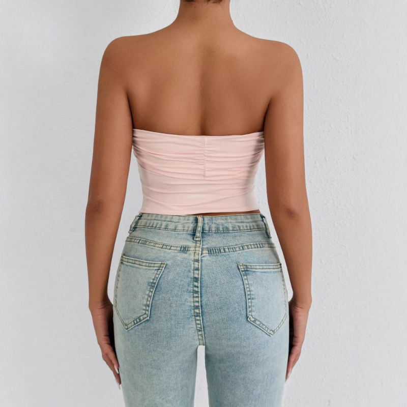 Top bez naramenica, slim fit, ljetni crop top, Milk Silk tkanina
