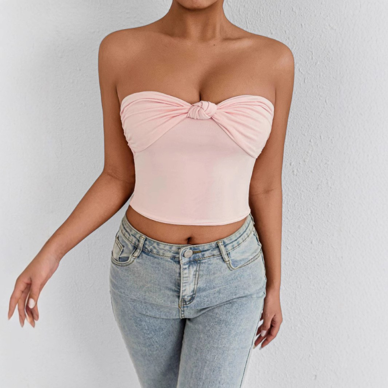 Top bez naramenica, slim fit, ljetni crop top, Milk Silk tkanina