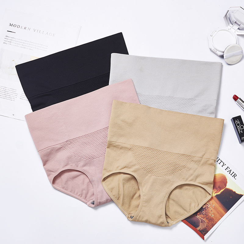 Ženske bezšivne gaćice za menstruaciju s visokim strukom, pamuk zona s uzorkom pčelinjeg saća, podižu stražnjicu i oblikuju trbuh, jednobojne; glavni materijal: pamuk 90%, podstava međunožja 95% pamuk