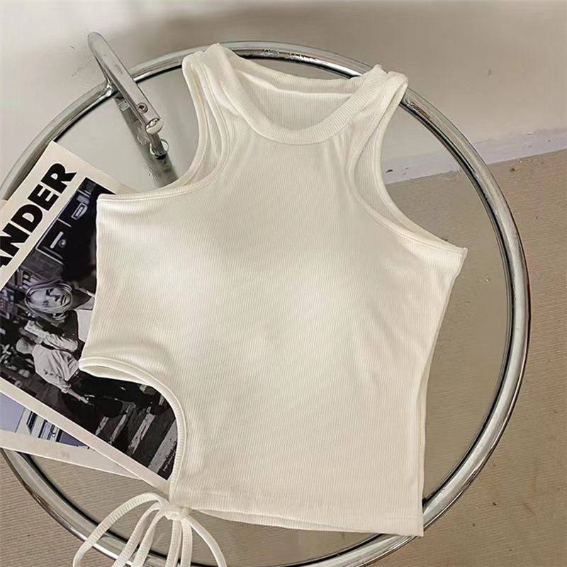 Kratki cami top s trakama u obliku slova H, prorezani dizajn i ugrađenim jastučićem za poprsje, ženski streetwear