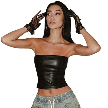Gornji bez naramenica od PU kože, seksi stil, Slim fit, mikroelastičnost, poliester, ljeto 2025