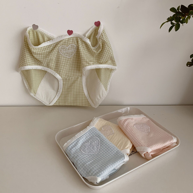 Ženske menstrualne gaćice, prozračna viskoza, karirani uzorak, anti-curenje, pamuk međunožje
