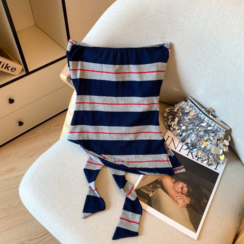 Bustier top – prugasti uzorak, uski kroj, bez naramenica, bez leđa, poliester