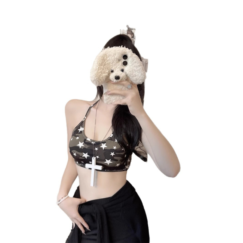 Leopard uzorak halter vrh s podstavom za žene – bez rukava, kratki top, poliester 80-90%