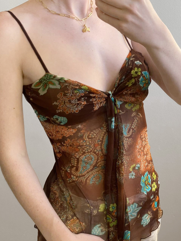 Slim-fit bustier top s mrežastim printom, retro stil, ramena nisu skidiva, standardna duljina