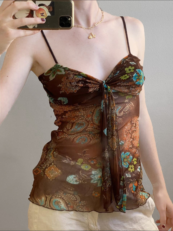 Slim-fit bustier top s mrežastim printom, retro stil, ramena nisu skidiva, standardna duljina