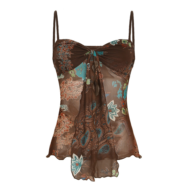 Slim-fit bustier top s mrežastim printom, retro stil, ramena nisu skidiva, standardna duljina
