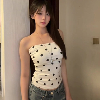 Bustier топ без презрамки, принт на точки, Slim Fit, полиестер