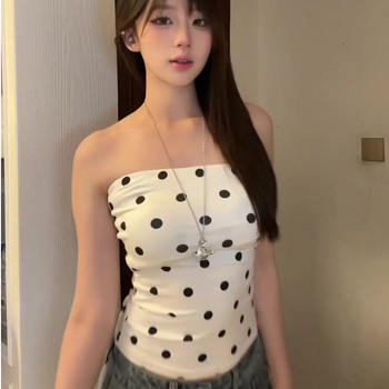 Bustier топ без презрамки, принт на точки, Slim Fit, полиестер