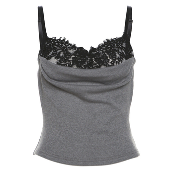 Kratki cami top s dvostrukim naramenicama, street-hipster stil, uski kroj, poliester tkanina