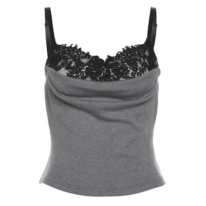 Kratki cami top s dvostrukim naramenicama, street-hipster stil, uski kroj, poliester tkanina