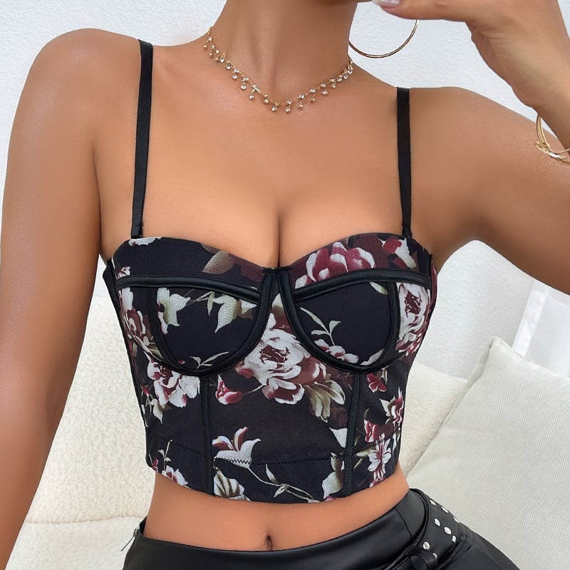 Sling-top s cvjetnim uzorkom, poliester, ultra kratka duljina, slim-fit
