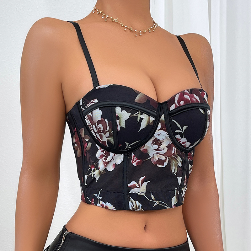 Sling-top s cvjetnim uzorkom, poliester, ultra kratka duljina, slim-fit