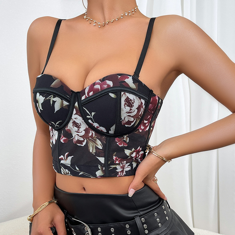 Sling-top s cvjetnim uzorkom, poliester, ultra kratka duljina, slim-fit