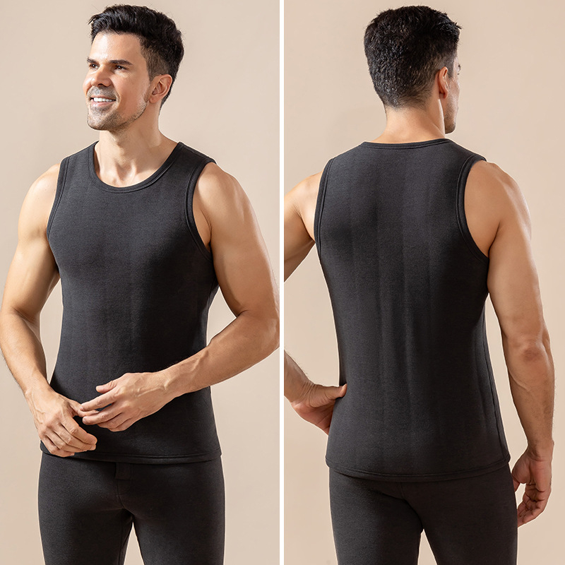 Muška termalna vesta, bezšivna, s fleksom podstavljena, izuzetno debela poliester tkanina, trostruka konstrukcija, okrugli vrat