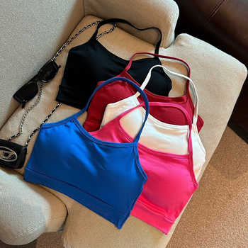 Pamukasti halter-top s otvorenim leđima, kratak top za žene, s dodatkom za punjenje