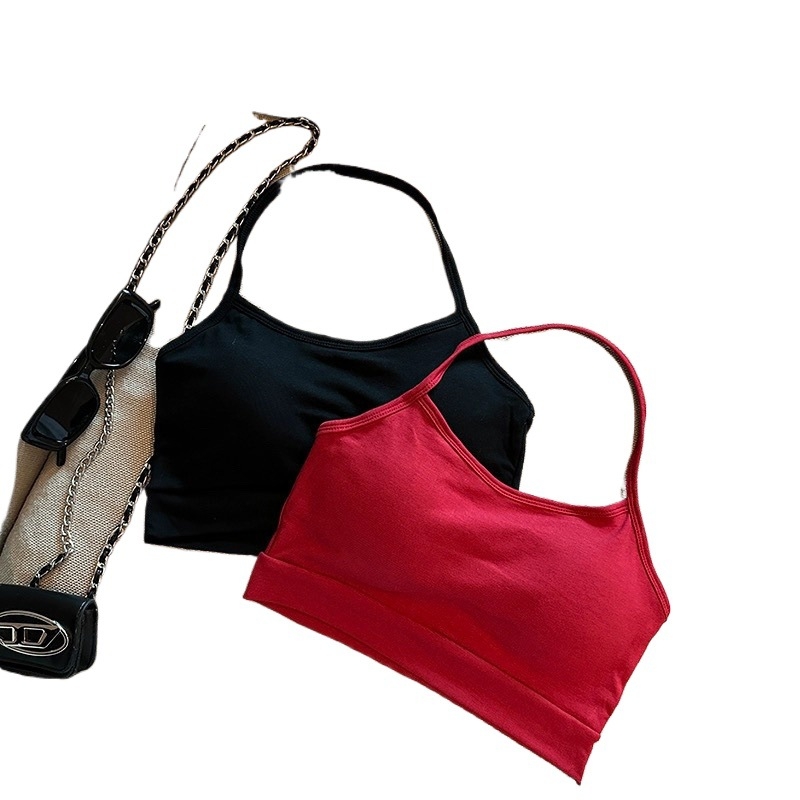 Pamukasti halter-top s otvorenim leđima, kratak top za žene, s dodatkom za punjenje