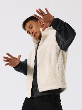 Meeste lambavillast vest varrukateta, stand-up krae ja tõmblukk, ühevärviline muster, 90% polüester