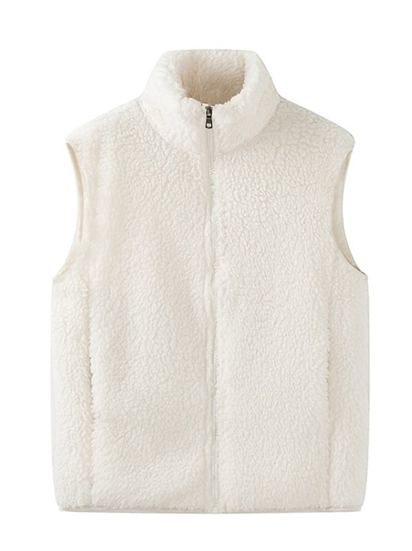 Meeste lambavillast vest varrukateta, stand-up krae ja tõmblukk, ühevärviline muster, 90% polüester