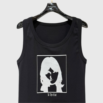 SUBHUMAN дамска безръкавна тениска с принт — ежедневен топ, памук, 90–95% памук, лято 2025, стил: Casual, японско/корейски стил