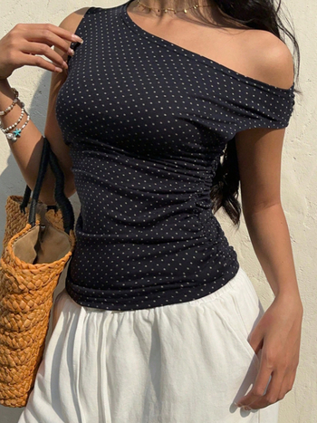 Ženski camisole top s nagnutim ramenima, seksi stil, valoviti uzorak, poliester 95%+