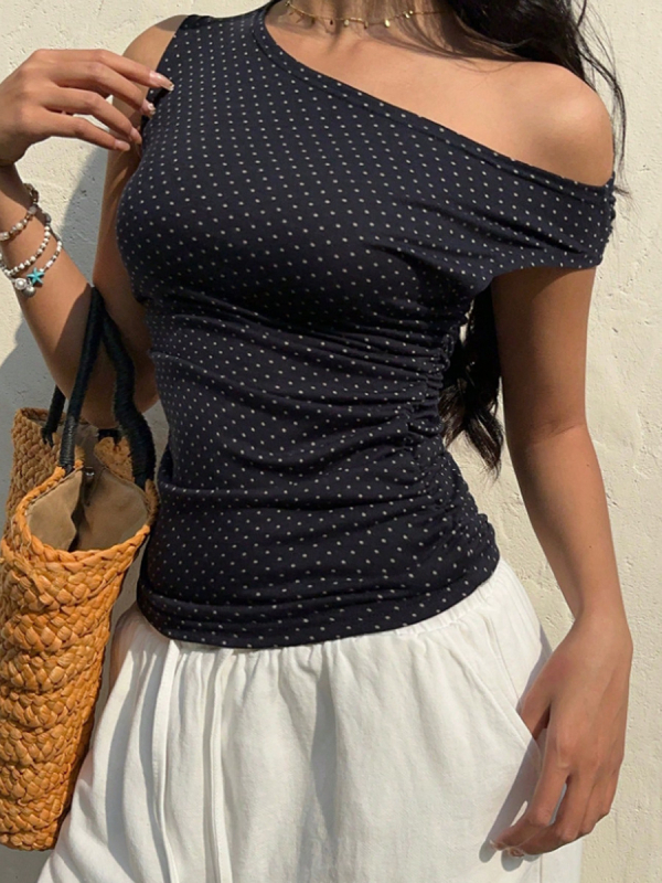 Ženski camisole top s nagnutim ramenima, seksi stil, valoviti uzorak, poliester 95%+