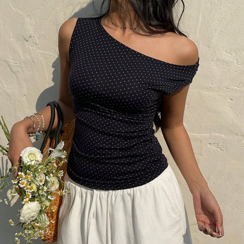 Ženski camisole top s nagnutim ramenima, seksi stil, valoviti uzorak, poliester 95%+