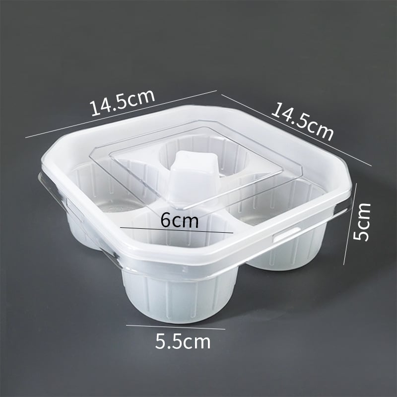 Cutie de ambalare din PP, de unică folosință, pentru găluște și patiserie, imprimare de logo disponibilă; nu este potrivită pentru cuptorul cu microunde; nu este biodegradabilă.