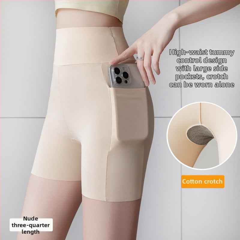 Ženske hlače s tri četvrtine duljine, s podstavom, visokim strukom, neproziran, Nylon Shark Skin tkanina, visoka elastičnost