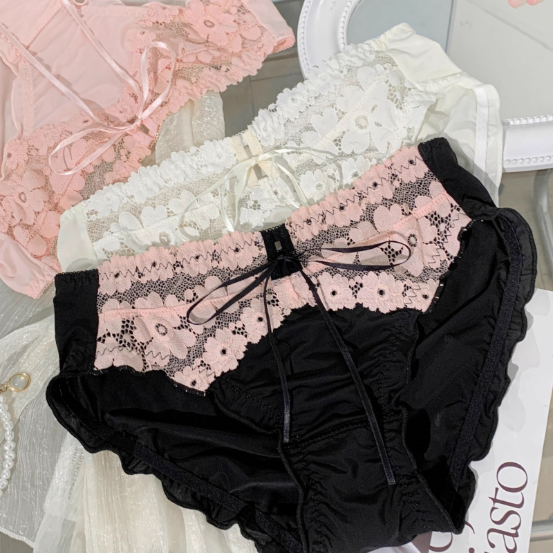 Gaćice za žene s čipkom, plus veličina, srednji dio struka, Ice Silk materijal, prozračne, s pamukom u području prepona