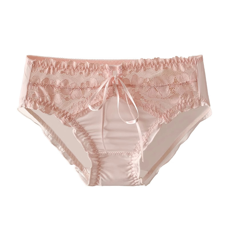 Gaćice za žene s čipkom, plus veličina, srednji dio struka, Ice Silk materijal, prozračne, s pamukom u području prepona