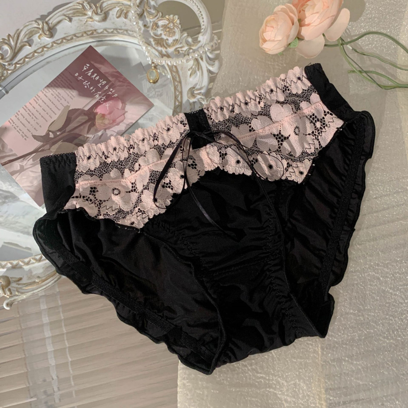 Gaćice za žene s čipkom, plus veličina, srednji dio struka, Ice Silk materijal, prozračne, s pamukom u području prepona