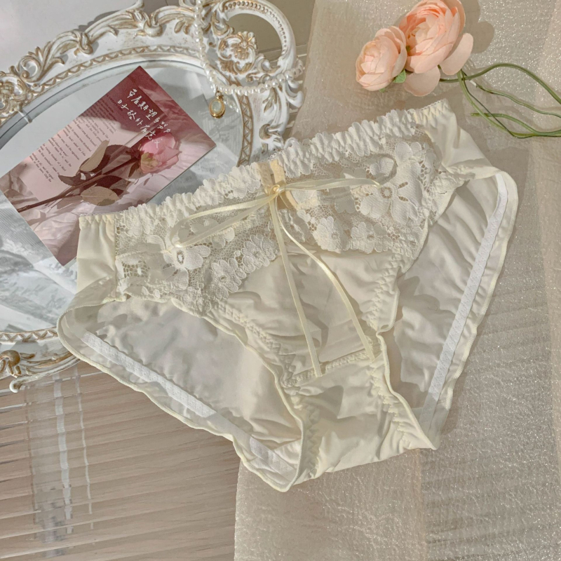 Gaćice za žene s čipkom, plus veličina, srednji dio struka, Ice Silk materijal, prozračne, s pamukom u području prepona