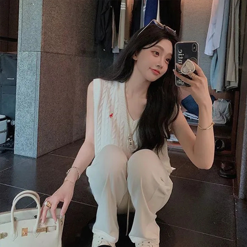 Vesta tricotată pentru femei, în stil colegial, decolteu în V, croială lejeră, imprimeu animal, material din lână amestecată cu poliester