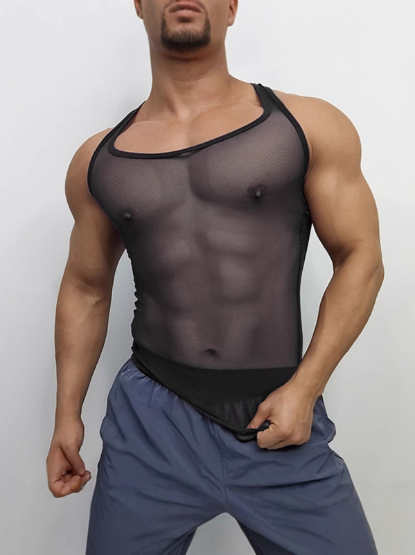 Muška sportska vesta od tanke mrežaste tkanine, prozračna, tijesnog kroja, prozračni poliester, bez rukava, ljeto 2025