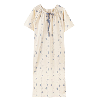 Pamukova noćna haljina s ugrađenom podrškom za grudi, stil princeze, ljetna pamuk haljina, 3/4 rukavi, okrugli izrez, duga haljina, 95–100% pamuk