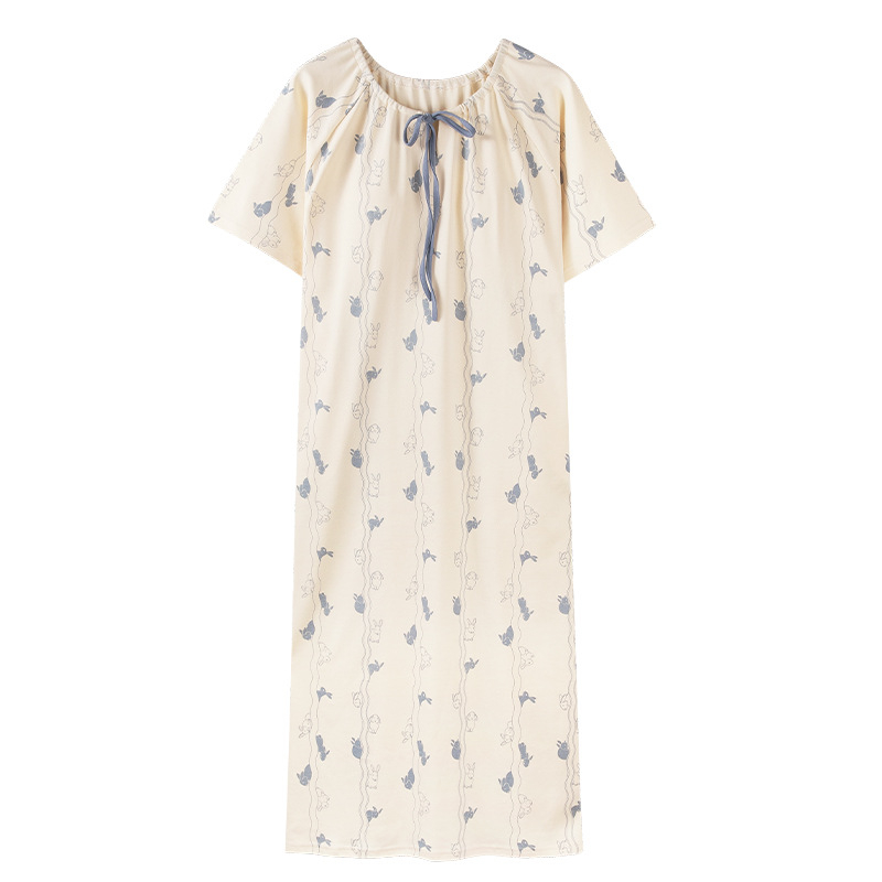 Pamukova noćna haljina s ugrađenom podrškom za grudi, stil princeze, ljetna pamuk haljina, 3/4 rukavi, okrugli izrez, duga haljina, 95–100% pamuk