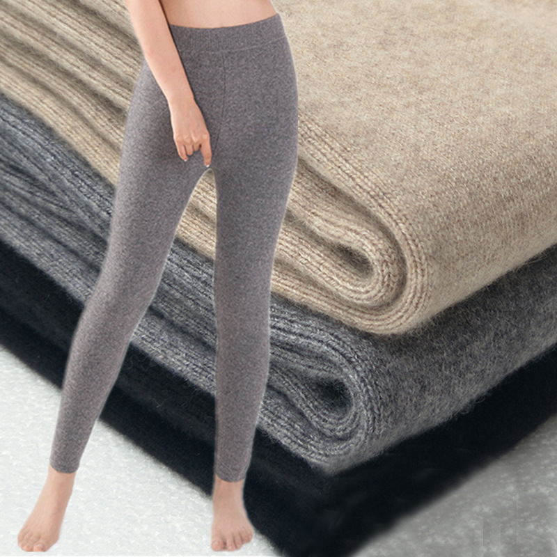 Ženske vunene hlače stile pencil za zimu, visoki pojas, uski kroj, srednja debljina, tople, vuneno-nylon mješavina (30-50% nylona)