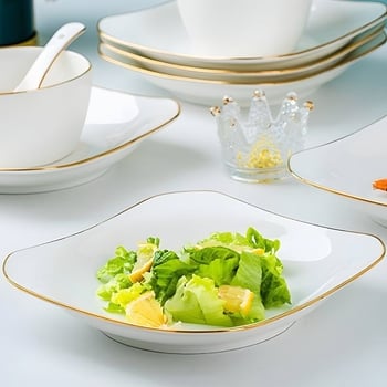 Farfurie pătrată din ceramică, Mega porcelain, modele variate, potrivită pentru microunde, stil modern minimalist