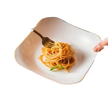 Farfurie pătrată din ceramică, Mega porcelain, modele variate, potrivită pentru microunde, stil modern minimalist