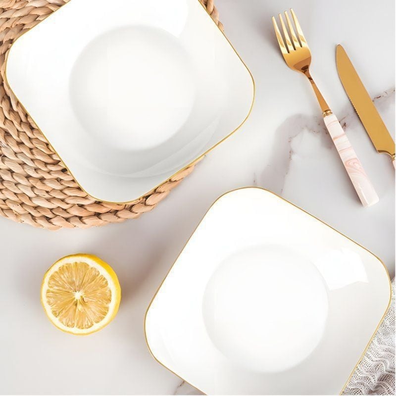 Farfurie pătrată din ceramică, Mega porcelain, modele variate, potrivită pentru microunde, stil modern minimalist