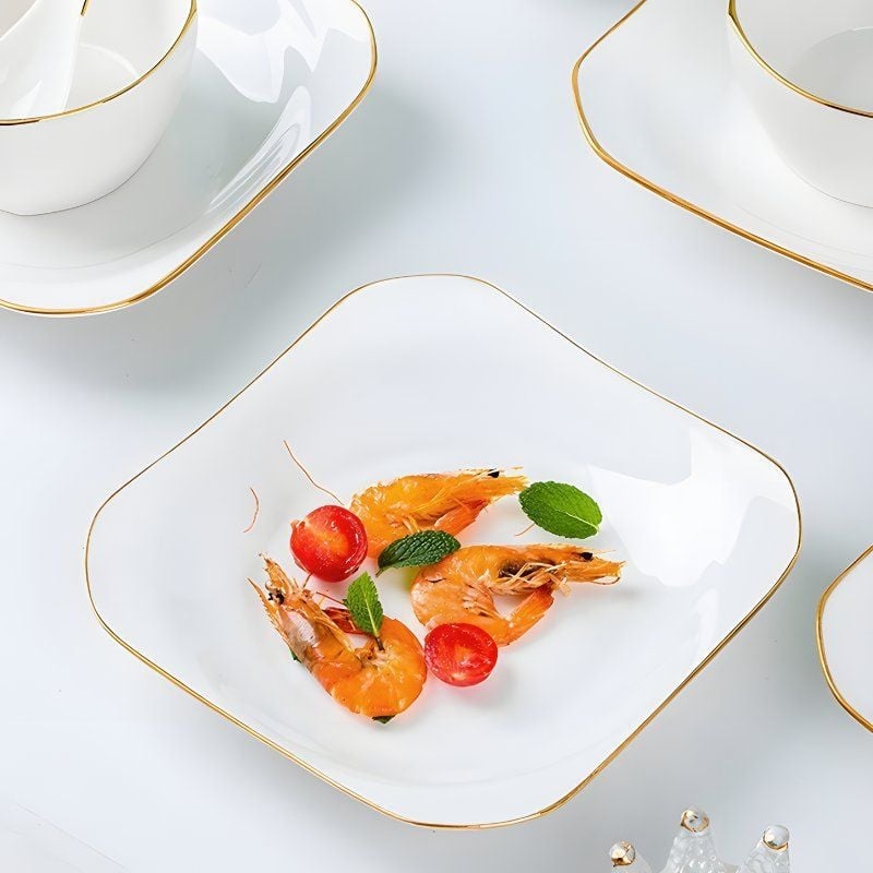 Farfurie pătrată din ceramică, Mega porcelain, modele variate, potrivită pentru microunde, stil modern minimalist