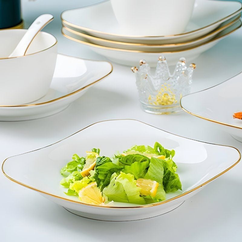 Farfurie pătrată din ceramică, Mega porcelain, modele variate, potrivită pentru microunde, stil modern minimalist