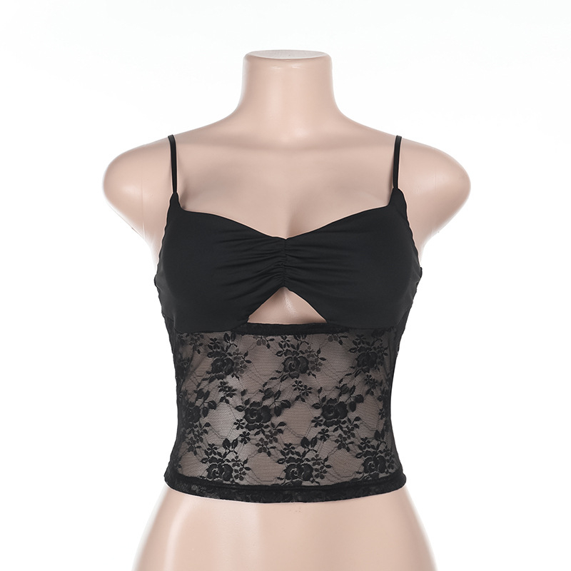 Slings top s prozirnom čipkom, uski kroj, 90–95% polyester, spandex, mikroelastičnost